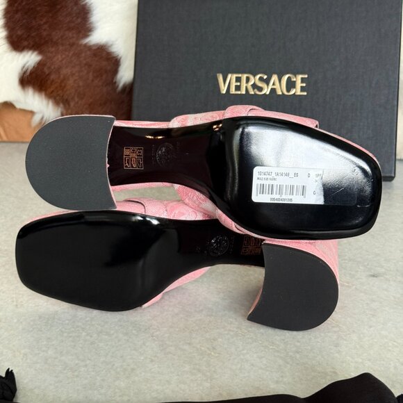 VERSACE Women's Medusa Mule Jacquard Pink Fabric Sandals heels, Sz. 41 - Picture 9 of 14